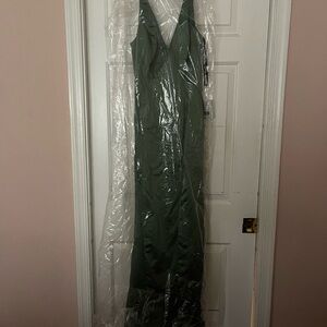 Dessy Collection Red Sleeveless V-neck Maxi Gown